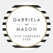 エレガント白黒ストライプ金ゴールド結婚 ラウンドシール (正面)