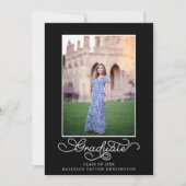 エレガント白黒タイポグラフィ卒業写真 案内状 (正面)