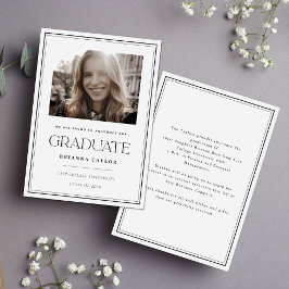 エレガント白黒タイポグラフィ卒業 案内状