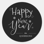 エレガント白黒タイポグラフィ名新年おめでとう ラウンドシール (正面)