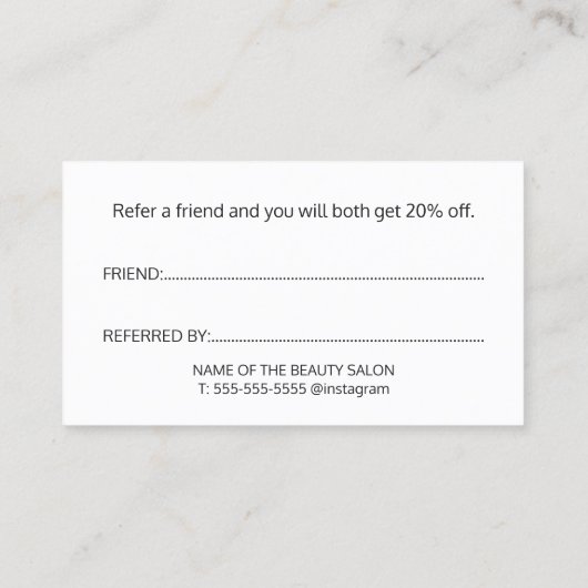 エレガント白黒ターコイズハート美しいサロン 紹介カード (裏面)