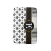 エレガント白黒ダマスクストライプ金ゴールドモノグラム バスマット (正面縦)