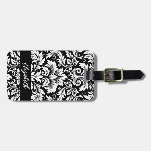 エレガント白黒ダマスク模様 ラゲッジタグ (正面横)