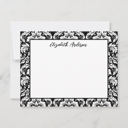 エレガント白黒ダマスコノートカード ノートカード (正面)