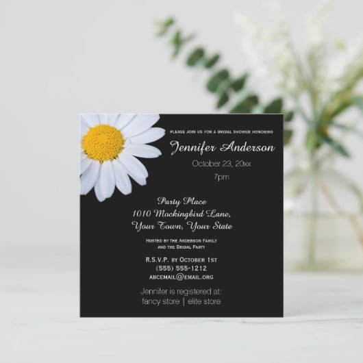 エレガント白黒デイジーテーマブライダルシャワー 招待状 (スタンド正面)