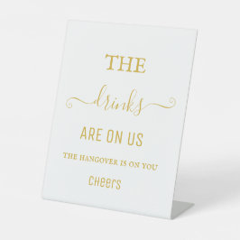 エレガント白黒ハングオーバードリンク開いたバー看板 台座サイン