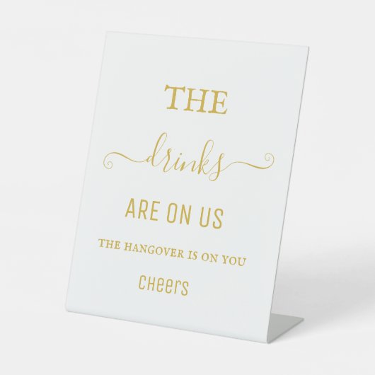 エレガント白黒ハングオーバードリンク開いたバー看板 台座サイン (正面)