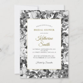 エレガント白黒バラブライダルシャワー 招待状
