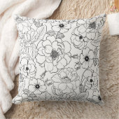 エレガント白黒バララインアートフローラ クッション (ブランケット)