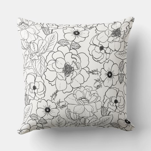 エレガント白黒バララインアートフローラ クッション (裏面)