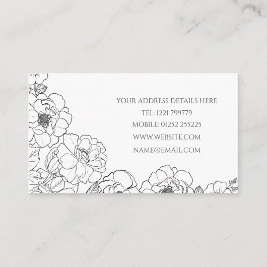 エレガント白黒バララインアートフローラ 名刺 (裏面)