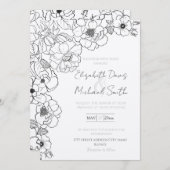 エレガント白黒バララインアートフローラ 招待状 (正面/裏面)