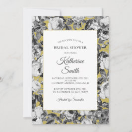 エレガント白黒バラ金ゴールドブライダルシャワー 招待状