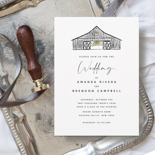 エレガント白黒バーン結婚式招待状 招待状