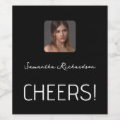 エレガント白黒パーソナライズされた写真名スクリプト ワインラベル (シングルラベル)