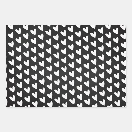 エレガント白黒ファミリー名ハートクリスマス ラッピングペーパーシート (正面3)