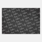 エレガント白黒ファミリー名ハートクリスマス ラッピングペーパーシート (正面2)