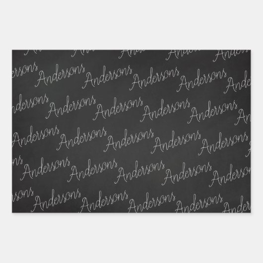 エレガント白黒ファミリー名ハートクリスマス ラッピングペーパーシート (正面)