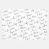 エレガント白黒ファミリー名ハートクリスマスWr ラッピングペーパーシート (正面2)