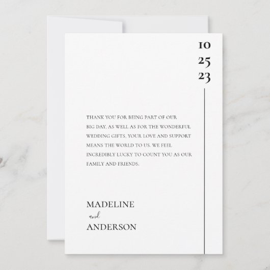 エレガント白黒フォトオーバーレイ文字結婚ズ サンキューカード (裏面)