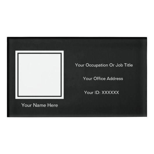 エレガント白黒フォト文字テンプレートカスタム 名札 (正面)