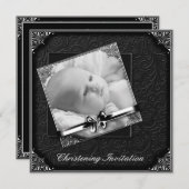 エレガント白黒フォト《キリスト教》洗礼式や命名式 招待状 (正面/裏面)