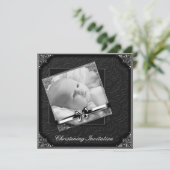 エレガント白黒フォト《キリスト教》洗礼式や命名式 招待状 (スタンド正面)