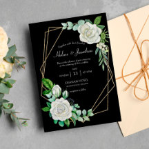 エレガント白黒フローラウォーターカラーボホ結婚ズ