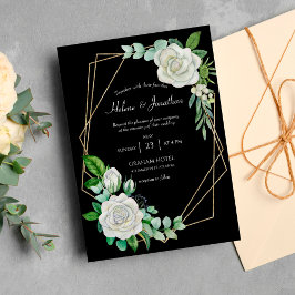 エレガント白黒フローラウォーターカラーボホ結婚ズ 招待状