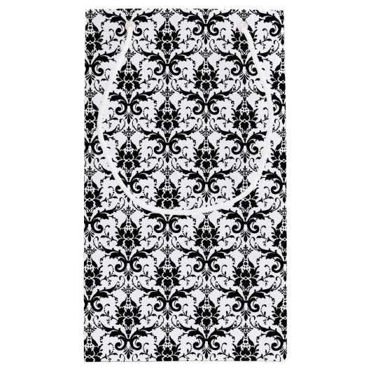 エレガント白黒フローラダマスクウエディング スモールペーパーバッグ (裏面)