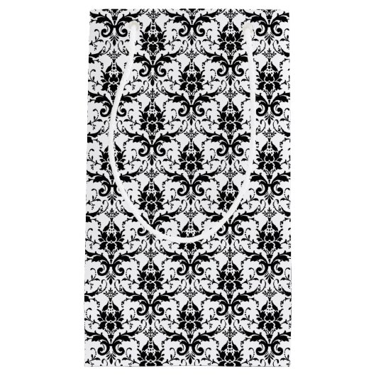 エレガント白黒フローラダマスクウエディング スモールペーパーバッグ (正面)