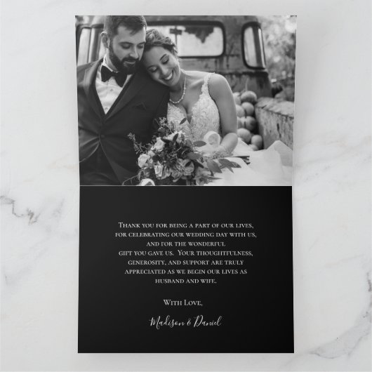 エレガント白黒フローラフォト気持ち サンキューカード (内部)