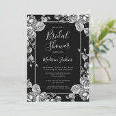 エレガント白黒フローラブライダルシャワー 招待状 (スタンド正面)