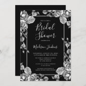 エレガント白黒フローラブライダルシャワー 招待状 (正面/裏面)