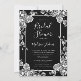 エレガント白黒フローラブライダルシャワー 招待状