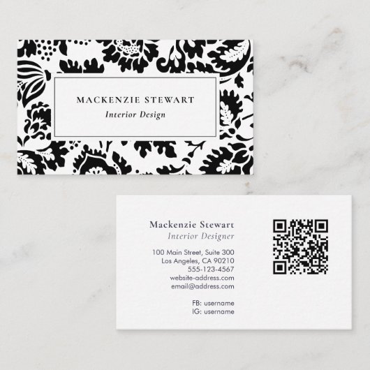 エレガント白黒フローラプロフェッショナル 名刺 (正面/裏面)