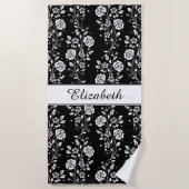 エレガント白黒フローラ名 ビーチタオル (正面)