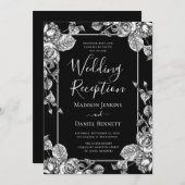 エレガント白黒フローラ披露宴 招待状 (正面/裏面)