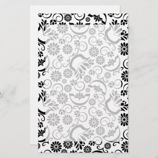 エレガント白黒フローラ文房具 便箋 (正面/裏面)