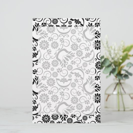 エレガント白黒フローラ文房具 便箋 (スタンド正面)