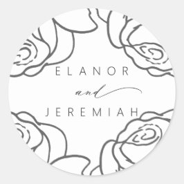 エレガント白黒フローラ書結婚の ラウンドシール