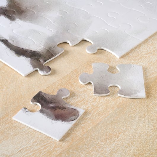 エレガント白黒フローラ水色 ジグソーパズル (側面)