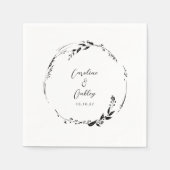 エレガント白黒フローラ結婚リースカスタム スタンダードカクテルナプキン (正面)