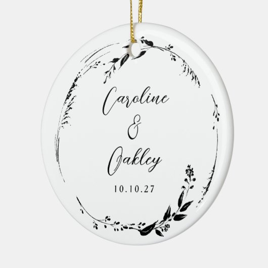エレガント白黒フローラ結婚リースカスタム セラミックオーナメント (左)