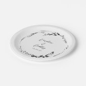 エレガント白黒フローラ結婚リースカスタム ペーパープレート (アングル)