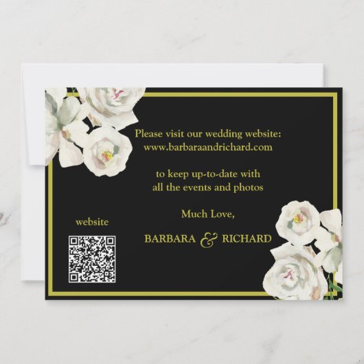 エレガント白黒フローラ結婚写真の救日付 招待状 (裏面)