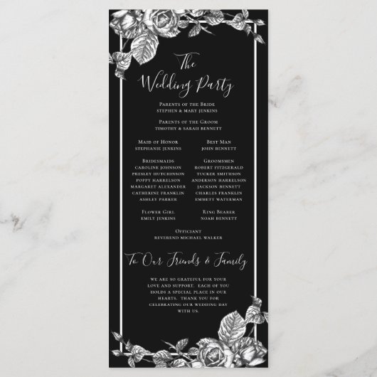 エレガント白黒フローラ結婚式 プログラム (裏面)