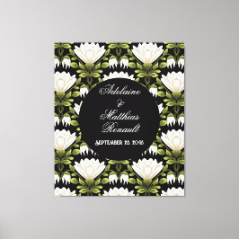 エレガント白黒フローラ結婚：書道 キャンバスプリント