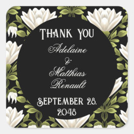 エレガント白黒フローラ結婚：書道 スクエアシール