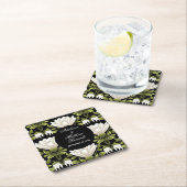 エレガント白黒フローラ結婚:書道 スクエアペーパーコースター (インサイチュ)